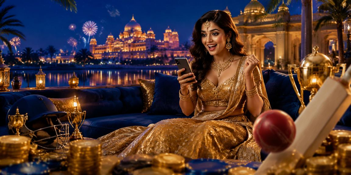 Indian woman confidently logging into cricket betting site